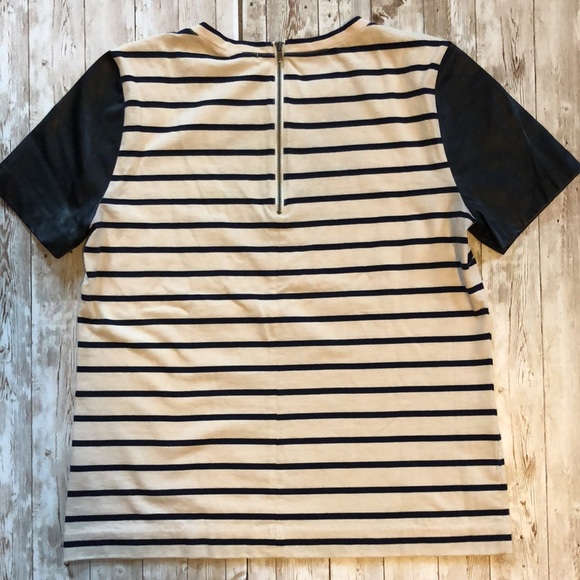 J. Crew striped, exposed zip back knit shirt w/faux leather sleeves - size S - Picture 11 of 13